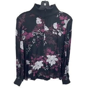 Just Female Womens Arche Blouse Quarter Zip Long Sleeve Floral Black Pink Small